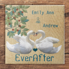 Swan Love Birds Wood Grain Ever After Anniversary Fliese