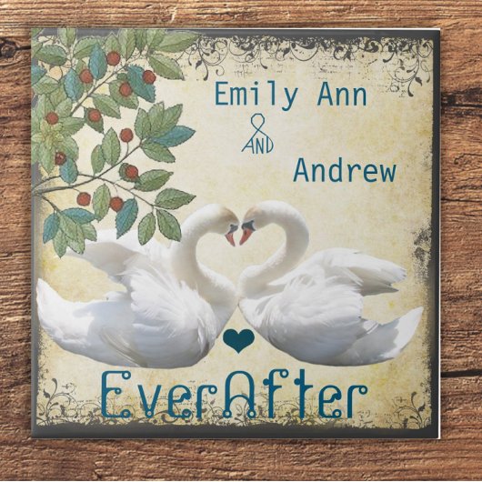 Swan Love Birds Wood Grain Ever After Anniversary Fliese