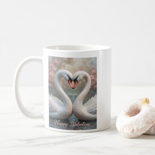 Swan Love Valentine Elegant Romantic Bird Kaffeetasse (Mit Donut)
