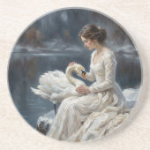 Swan Maiden Winter Lake Romance Fantasy Art Getränkeuntersetzer (Vorne)
