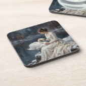 Swan Maiden Winter Lake Romance Fantasy Art Getränkeuntersetzer (Linke Seite)