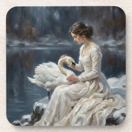 Swan Maiden Winter Lake Romance Fantasy Art Getränkeuntersetzer