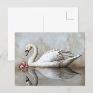 Swan mit einem Blume-Gemälde in Rosa Postkarte