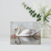 Swan mit einem Blume-Gemälde in Rosa Postkarte (Stehend Vorderseite)