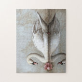 Swan mit einem Blume-Gemälde in Rosa Puzzle (Vertikal)