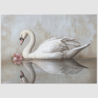 Swan mit einem farbenfrohen rosa Blume-Dekoupage Seidenpapier