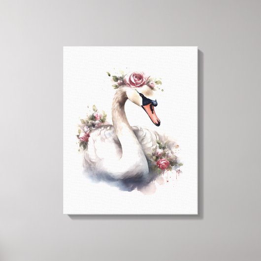 Swan mit Rose Blume Crown Leinwanddruck (Vorderseite)
