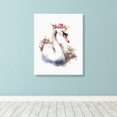 Swan mit Rose Blume Crown Leinwanddruck (Insitu (Holzboden))