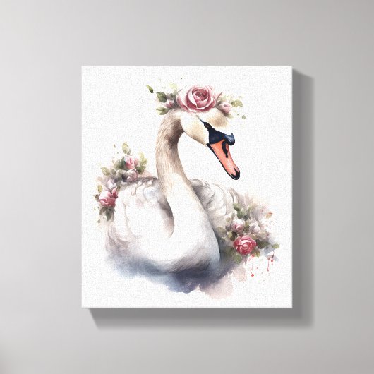 Swan mit Rose Blume Crown Leinwanddruck (Vorderseite)