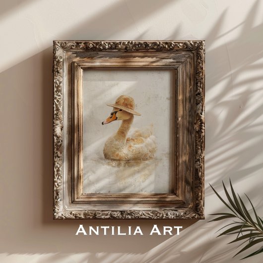 Swan mit Strohhut Malen Wasservögel Art Poster