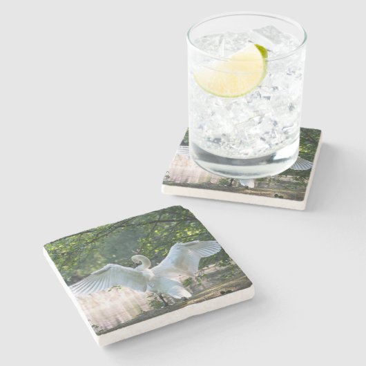 Swan mit Wings Spread Steinuntersetzer (Seitenansicht)