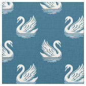 Swan Muster 02 - Weiß auf Ocean Blue Stoff (Nahaufnahme)