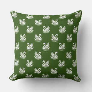 Swan Muster 02 - White on Forest Green Kissen