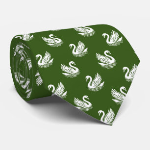 Swan Muster 02 - White on Forest Green Krawatte