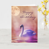 Swan on a misty lake. happy Birthday Karte (Gelbe Blume)