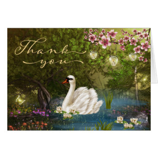 Swan on Pond with Lanterns Danke Karte