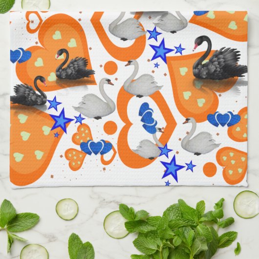 Swan Orange Hearts Kitchen Handtuch (Gefaltet)