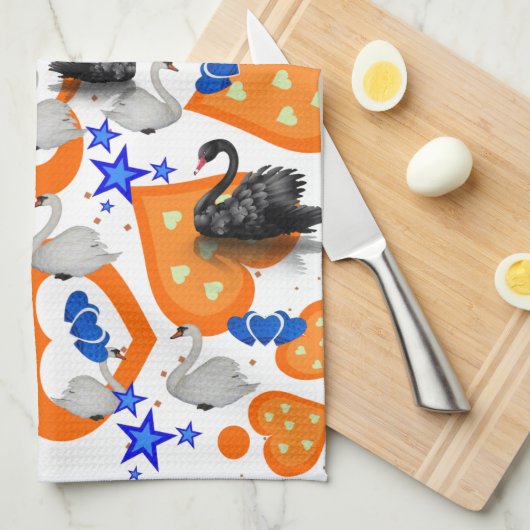 Swan Orange Hearts Kitchen Handtuch (Viertel Falte)