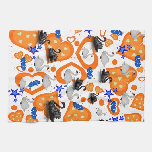Swan Orange Hearts Kitchen Handtuch (Horizontal)