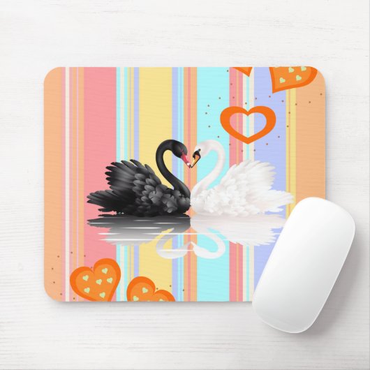 Swan Orange Hearts Stripe Maus Pad! Mousepad (Mit Mouse)
