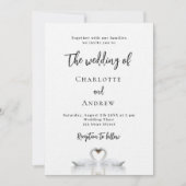 Swan Paar weiße Luxus Hochzeit Einladung (Vorderseite)