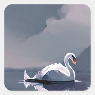 Swan Painting Quadratischer Aufkleber