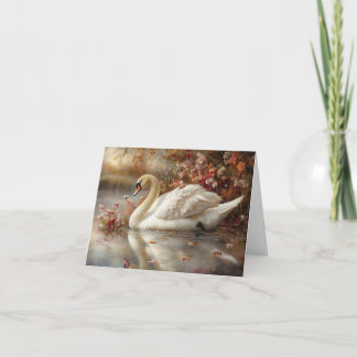 Swan Pastel Autumn Foliage Painting Karte