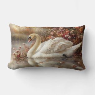 Swan Pastel Autumn Foliage Painting Lendenkissen