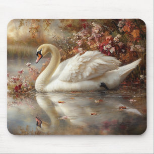 Swan Pastel Autumn Foliage Painting Mousepad