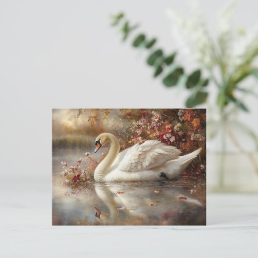 Swan Pastel Autumn Foliage Painting Postkarte (Stehend Vorderseite)