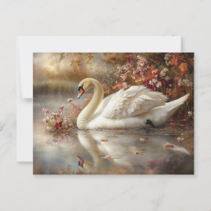 Swan Pastel Autumn Foliage Painting Postkarte
