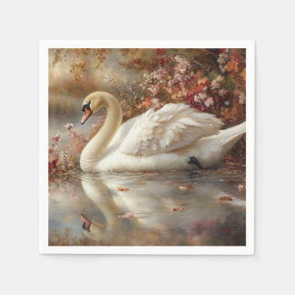 Swan Pastel Autumn Foliage Painting Serviette