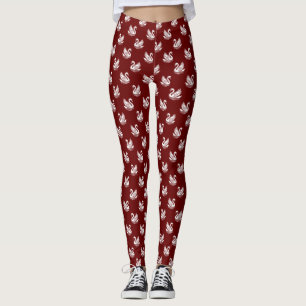 Swan Pattern 02 - Weiß auf Dunkelrot Leggings