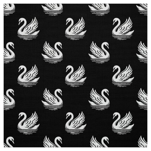 Swan Pattern 02 - Weiß auf Schwarz Stoff (Muster)