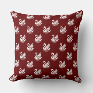 Swan Pattern - Weiß auf Dunkelrot Kissen