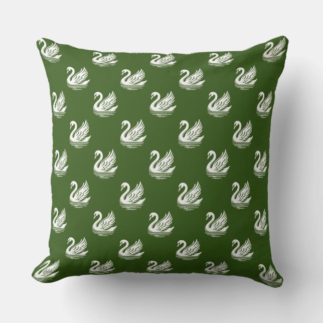 Swan Pattern - Weiß auf Forest Green Kissen (Vorderseite)