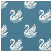 Swan Pattern - Weiß auf Ocean Blue Stoff (Nahaufnahme)
