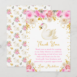 Swan Pink and Gold Rose Kinderdusche Dankeskarte