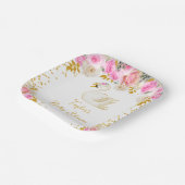 Swan Pink and Gold Rose Kinderdusche Pappteller (Gewinkelt)