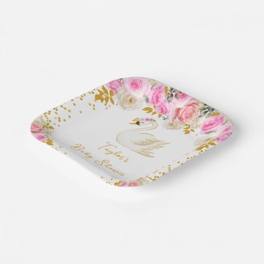 Swan Pink and Gold Rose Kinderdusche Pappteller (Gewinkelt)