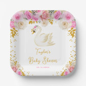 Swan Pink and Gold Rose Kinderdusche Pappteller (Vorderseite)