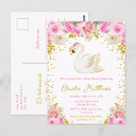 Swan Pink and Gold Rose Kinderdusche Postkarte