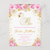 Swan Pink and Gold Rose Kinderdusche Postkarte (Vorderseite)