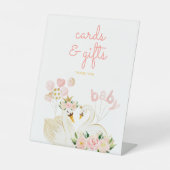 Swan Pink Baby Dusche Geschenke und Karten Sockelschild (Vorderseite)
