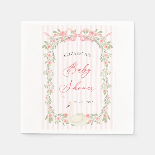 Swan Pink Bow Floral Baby Shower Serviette (Vorderseite)