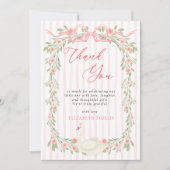 Swan Pink Bow Floral Roses Baby Shower Dankeskarte (Vorderseite)