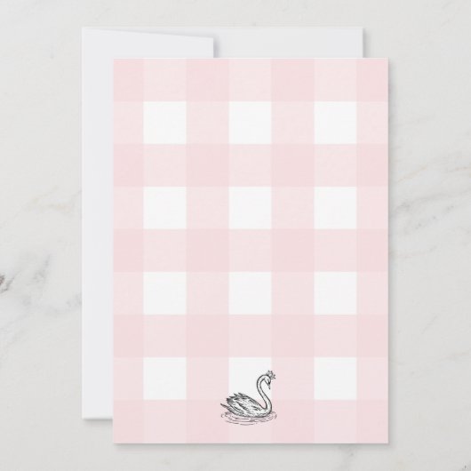 Swan Pink Gingham Birthday Einladung (Rückseite)
