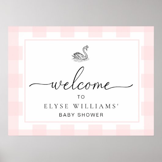 Swan Pink Gingham Welcome Sign Poster (Vorne)