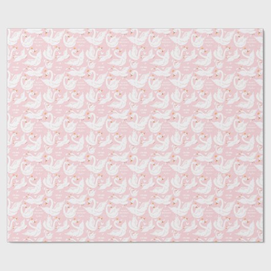 Swan Pink Girl Birthday Name Wrapping Paper Geschenkpapier (Flach)