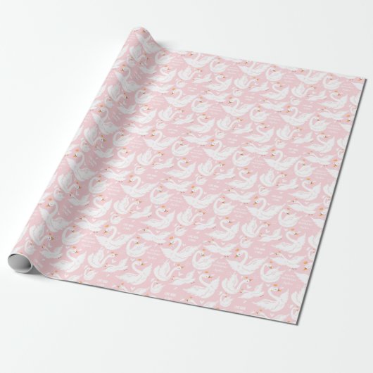 Swan Pink Girl Birthday Name Wrapping Paper Geschenkpapier (Ungerollt)